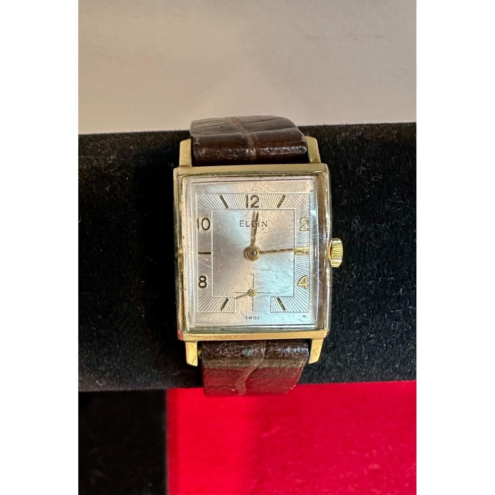 Elgin Vintage Wind Up Tank Style Watch Swiss 10K RGP Small Seconds Runs
